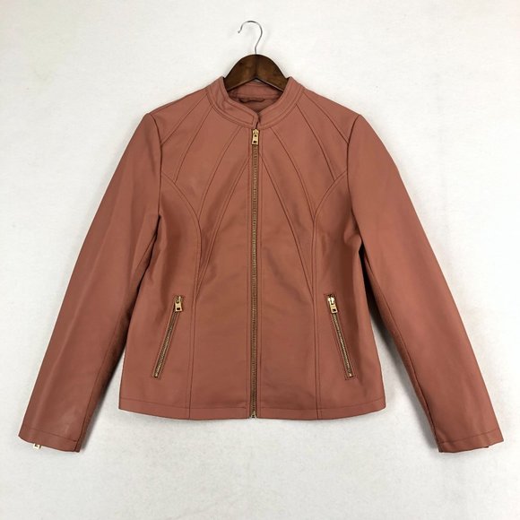 Marc New York Jackets & Blazers - *SOLD* Marc New York Size Medium Pink Faux Leather Full Zip Long Sleeve Jacket